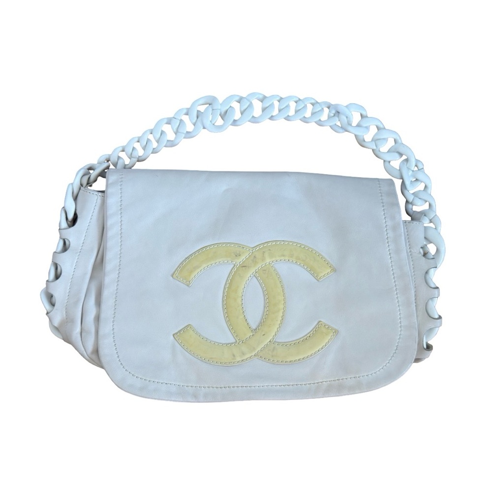 Chanel Calfskin Modern Chain Rhodoid Flap White “CC” logo